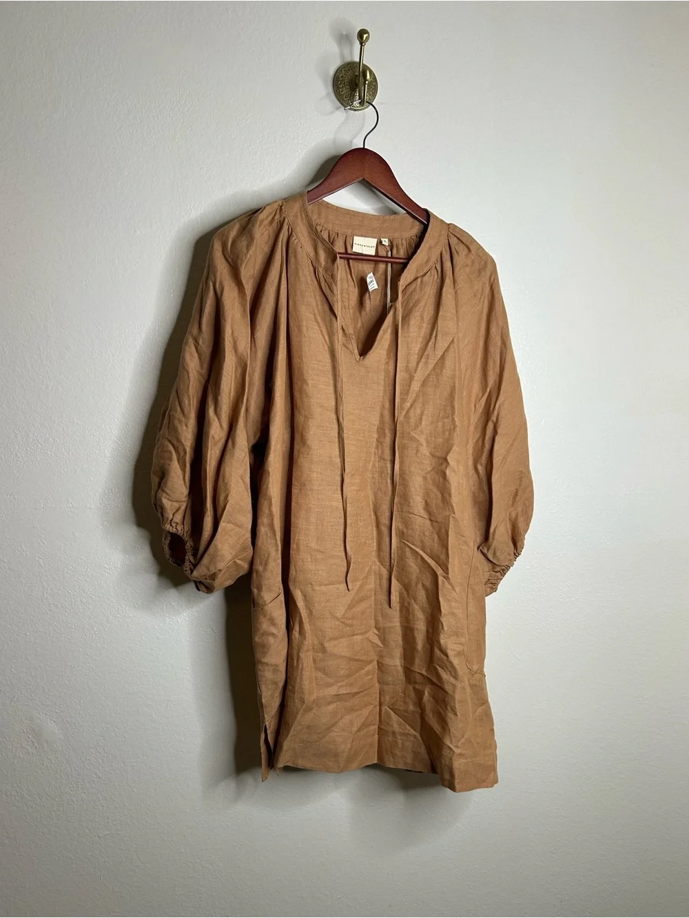 NWT Pippa Ridley 100% Linen Sangria Balloon Sleeve Lightweight Dress in Biscuit